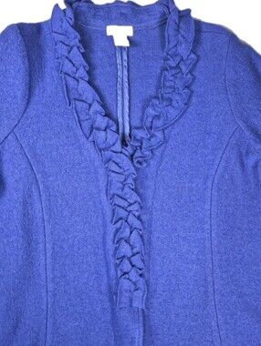 Laura Ashley Wool Ruffled V-Neck Sweater Cardigan - Cobalt Blue Sz 2X NWOT